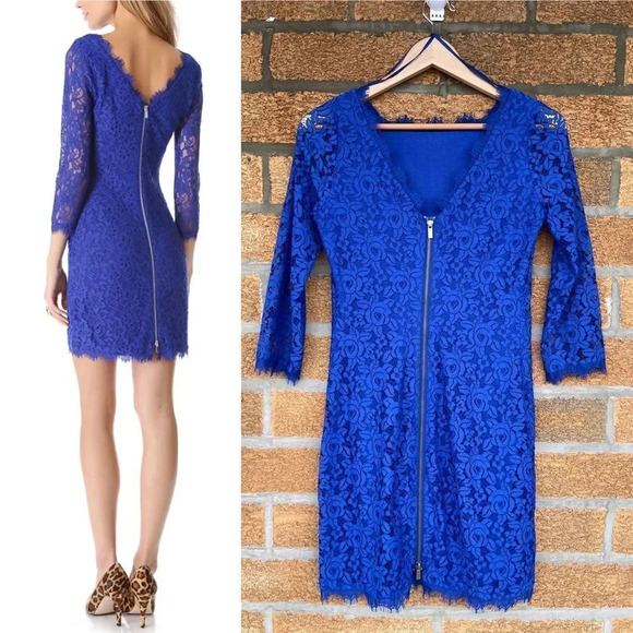 DIANE VON FURSTENBERG Royal Blue Lace Mini Dress 4 - Picture 3 of 16